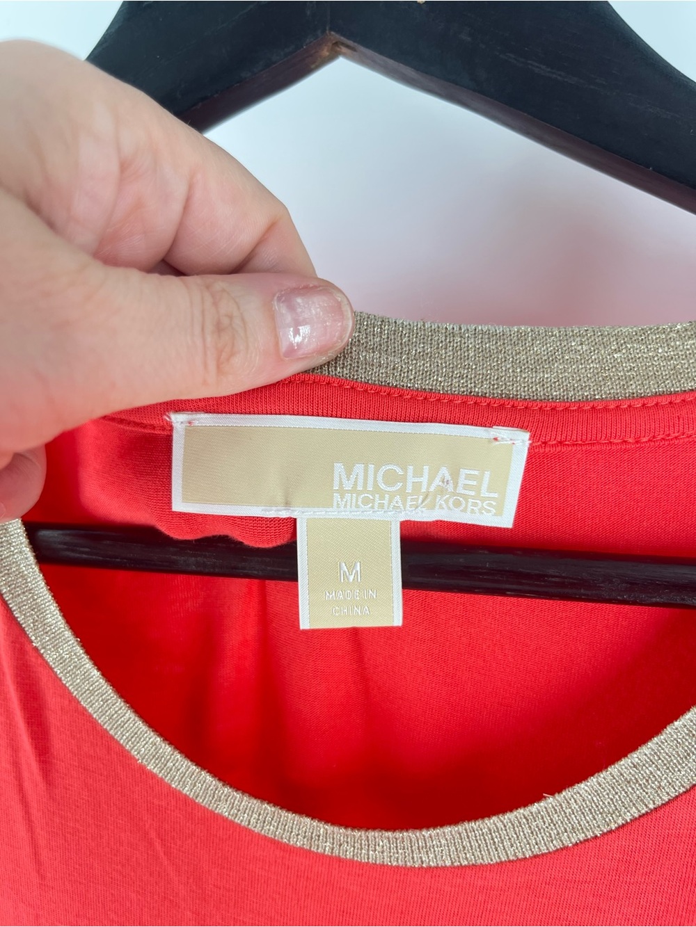 Michael Michael Kors Coral Maxi Dress Gold Trim Stretch Knit Medium - Picture 6 of 12